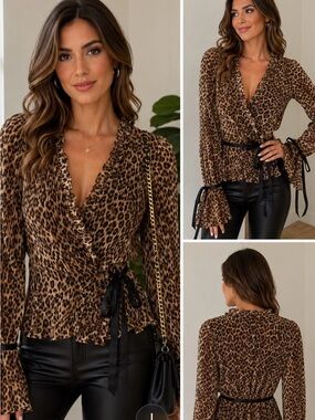 🤎 NWT Boutique Leopard Print Wrap Top | Size Small